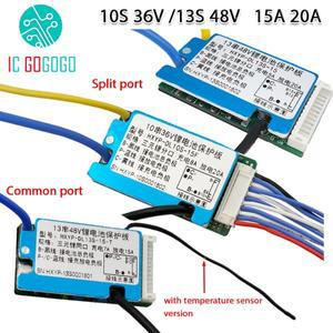 10S 36V 13S 48V 15A 20A 리튬 이온 배터리 보호 보드 일반 포트 BMS 온도 센서 방열판 분리
