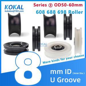 U스타일 베어링 휠 트랙 가이드 휠 Ud8 608Z 698 볼 코팅 그루브 POM 도르래 외부 48mm 4 개 10 개