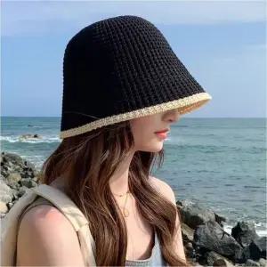 여름 2컬러 니트 배색 버킷햇 짜임 벙거지모자 썬캡