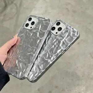 [하프클럽/]크럼플 실버 메탈 케이스 호일 은박지 웨이브 폰케이스 13 12 11 7