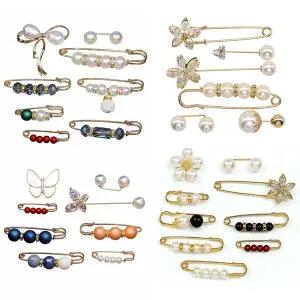 [하프클럽/]실속형 쿠픽 패션브로치 스타일 진주 크리스탈 옷핀 세트 6종
