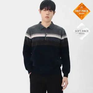 [빌리버스]남자 헤리티지 기모 골프 등산 스트라이프 카라 니트 PK0226