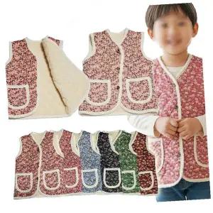 아동 꽃무늬 누빔조끼 패딩 방한 겨울 베스트 포켓 단추 면안감 보온 복