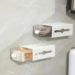 12pcs 비 천공 벽 보관 상자 직사각 흰색 투명 양방향 서랍 면봉 욕실 머리띠 미용실 루프 미니