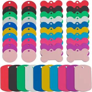 프라멘디노 60팩 반려동물 ID 태그 컬러풀한 빈 양면 알루미늄 매력으로 개 고양이 DIY 공예 주얼리 10가지