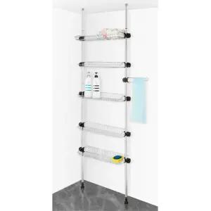 욕실 정리대 5단 600 스텐 무타공 압축봉 벽선반 화장실 기둥식 천장고정