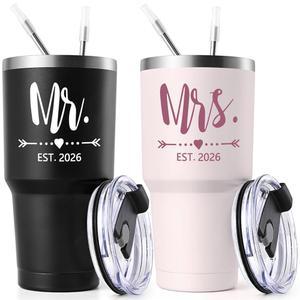 라이프카피도 부부 선물, 2026 부부를 위한 결혼 30온스 텀블러 세트, 신랑을 약혼 선물 블랙 & 핑크