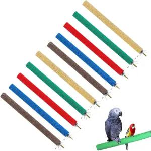 10 PCS 앵무새 농어 스탠드 새 장난감 알록달록한 발 갈기 스틱 케이지 코카티엘용 나무 잉꼬 액세서리 (