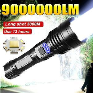 9000000 LM 가장 강력한 LED 손전등 XHP360 충전식 손 램프 방수 전술 토치 26650 캠핑 낚시 랜턴