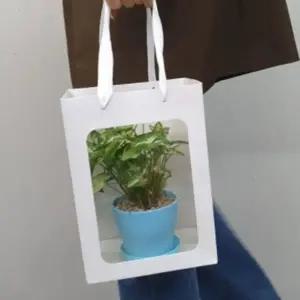 투명창 종이쇼핑백 꽃선물 세로 가방 흰색 대