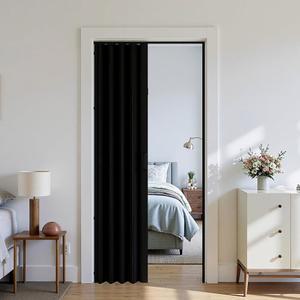 이중 패널 PVC/비닐 어코디언 접이식 도어, 검은색 48 x 80