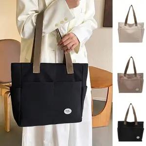 여성 가벼운 가방 캔버스 소재 뱃지 포인트 숄더백