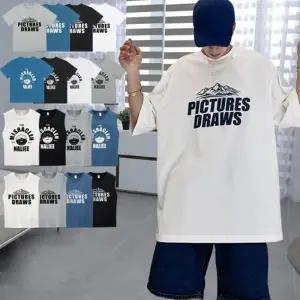 패션 영문 텍스트 로고 프린팅 라운드넥 남성 반팔 반민소매 티셔츠 캐주얼한 디자인 트렌디 데일리