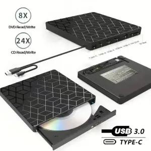 CD롬 플레이어 7-in-1 USB 30 Type-C 휴대용 외장 드 DVD RW CD 라이터 버너 리더 iMac PC 노트북 데스크탑