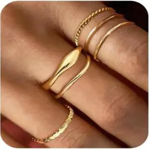 여성용 고급 스태킹 링 세트 18K 금 도금 엄지 반지 변색되지 않는 청키 얇은 장신구