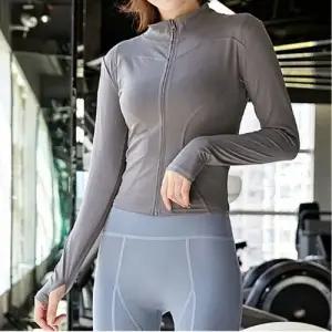 여성 요가 필라테스 상의 긴팔 집업 운동복 아우터 WEE9421