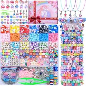 AIPRIDY 3200피스 소녀 장난감 팔찌 만들기 키트 유니콘/인어공주 클레이 비즈 주얼리 활동 DIY 공예 생일