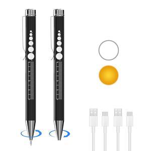 동공 게이지 및 자가 있는 CO 2 충전식 볼펜 조명, 간호사 의사용 LED 펜 USB-C 충전식, 따뜻한/흰색 포켓 클립, 간호 학생용 펜라이트 손전등