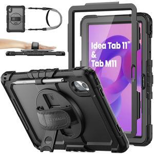 SEYMAC 재고 케이스 - 레노버 아이디어 탭 11'' 2025 / M11 2024 K11 (TB336FU TB330FU), 360 회전 스탠드 스트랩 [펜 홀더] 및 화면 보호기, 블랙