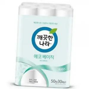 2겹 화장지 무형광 에코 깨끗한나라 두루마리 화장지 30롤 50m 휴지 리필