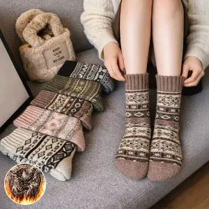 [10+10] 에스닉 눈꽃패턴 기모양말 남녀공용 양말세트 (총 20켤레)