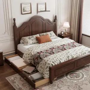 엔틱 수납 침대프레임 원목 유럽풍 베드 유캐슬 안방 인테리어 빈티지화이트 슈퍼싱글