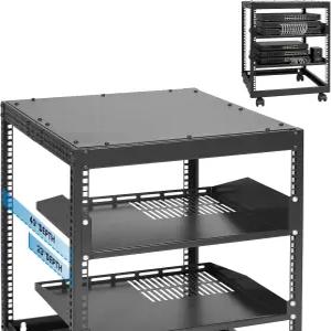 VEVOR 12U 오픈 프레임 서버 랙 23-40인치 조절 가능한 깊이 무료 스탠딩 또는 월 마운트 네트워크