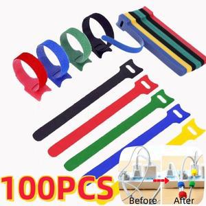 가정용 전선 및 케이블 정리 벨크로 지퍼 다양한 색상 재사용 가능 탈부착 루프 후프 패스너 스트랩 100/10