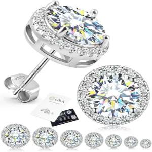 남성용 델자드 모이사나이트 귀걸이 S925 스털링 실버 헤일로 스터드 여성 선물 - 민감한 귀를 위한