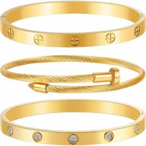 여성용 카만노 골드 팔찌 - 사랑과 우정을 테마로 한 스태커블 뱅글 스테인리스 스틸 주얼리 선물