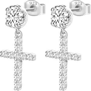 TRUMIUM 남성 여성용 십자가 귀걸이 925 스털링 실버 드롭 저자극성 골드 큐빅 지르코니아 스터드