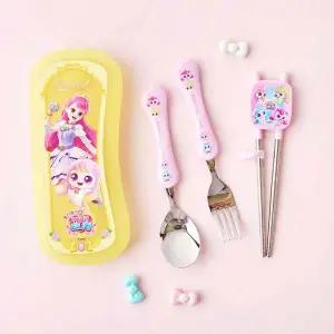 프린세스 캐치 티니핑 아름핑 풀커버 교정 케이스 세트 1개 유아 아동 보조 젓가락 스푼 포크 휴대용 도시락 케이스 캐릭터
