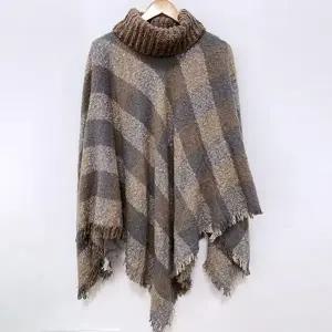 여성용 하이넥 케이프 숄 가디건 망토 담요 스타일리시한 겨울 아우터