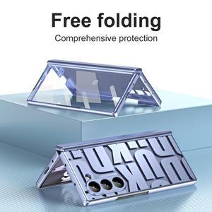 패션 레터 패턴 도금 힌지 폰 케이스 삼성호환 갤럭시 호환 Z 폴드 7 6 5 4 3 외부 스크린 강화유리 필름