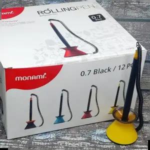12자루 스프링 고정 줄달린 모나미 스프링볼펜 스탠드볼펜-롤링펜