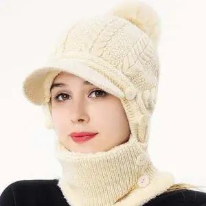 니트 넥워머 챙모자 베이지 여성용 다용도 귀덮개 마스크