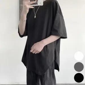 라운드넥 옆트임 오버핏 반팔 티셔츠 빅사이즈 남자 WFLPTTG