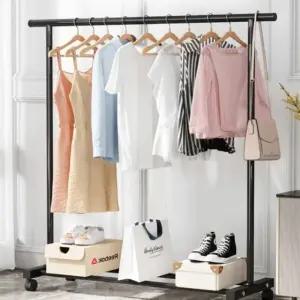 고품질 바퀴형 이동식 스탠드 옷걸이 철제 튼튼한 파이프 행거 (WFKKPJ5)