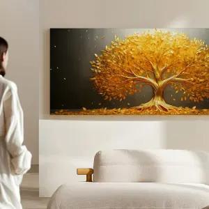 풍수 재물 황금나무 인테리어 그림 01 금빛대박돈나무 캔버스액자 와이드 160x60cm