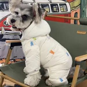 강아지 올인원 패딩 곰돌이 자수 후드 오리털 겨울 옷