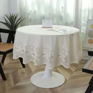 원탁테이블보 레이스 협탁보 PVC방수 화이트로즈 원형