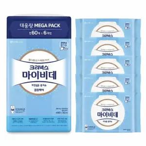 마이비데 클린케어 비데 물티슈 60매 x 6팩 / 휴대용 물비데 티슈 / 저자극 클린케어