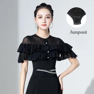 댄스복 의상 라틴 라인 살사 소매 댄스 메시 연습 공연복 사교 이브닝 연습복 줌바 드레스 볼룸 세트 셔츠 상의