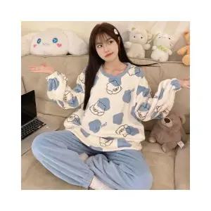 루미나D 여성 극세사 수면 잠옷 세트 겨울 곰돌이 파자마 홈웨어