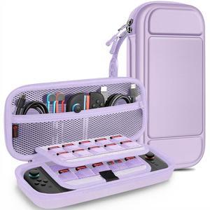 닌텐도 스위치 2용 핀티 휴대용 케이스 (2025), 충격 방지 하드 쉘 2 케이스, 19개의 게임 카드와 2개의 마이크로 SD 카드 슬롯 및 내부 포켓이 있는 보호 커버 여행 가방, 라일락 퍼플