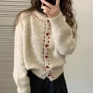 따숩 레드스티치 도톰 가디건라운드넥카디건 니트 라운드