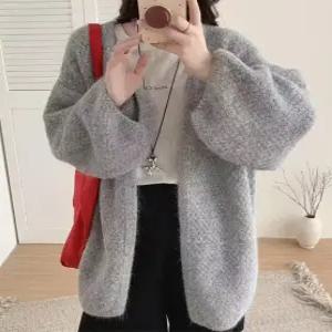 [패션시그널]퍼프소매 노버튼 가디건 E4C884