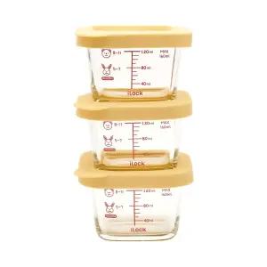아이락 스팀홀 내열유리 이유식 용기 정사각 160ml 3P밀폐 식기 밀폐 그릇