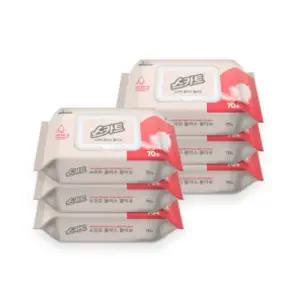 스카트 소프트플러스 저자극 캡형 물티슈 70매 x 6개 형티슈 보습 깨끗한 멀티 가정용 고급 리필 형물