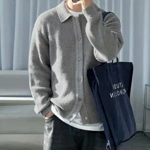 남성 외출 이너 사무실 아우터 깔끔 디자인 카라 포인트 버튼 가디건직장인 정장 간절기 카디건 라운드 코